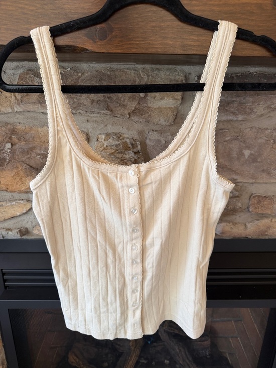 Free People Tops - NWT Free People Cream Ribbed Button-Front Tank Top | Size XL
